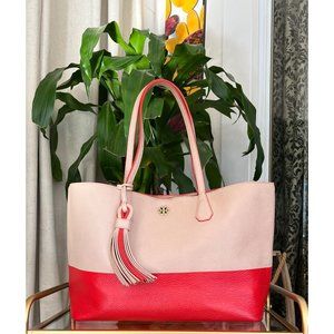 ♦️♦️ AUTHENTIC TORY BURCH TAN AND RED COLOR BLOCK ROBINSON HANDBAG ♦️♦️